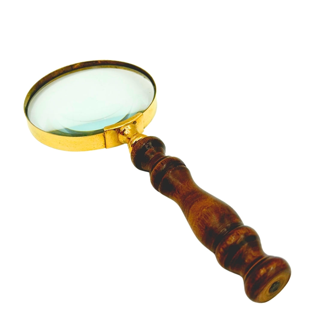 Lente d'ingrandimento in ottone retrò con manico in legno - vetro ingrandente da 18 cm con possibilità di personalizzazione tramite incisione