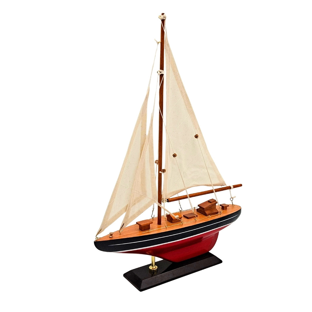 Elegante Modello in Legno di Yacht a Vela 30 cm con Personalizzazione tramite Incisione
