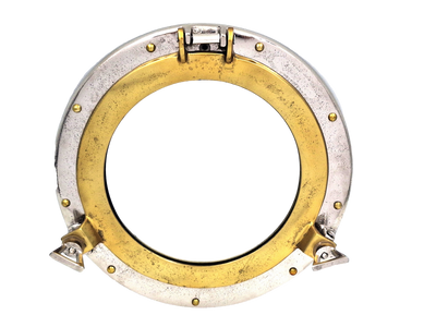 Specchio Oblò di Diametro 28 cm con Cornice Metallica in Argento o Oro con Possibilità di Personalizzazione Incisa