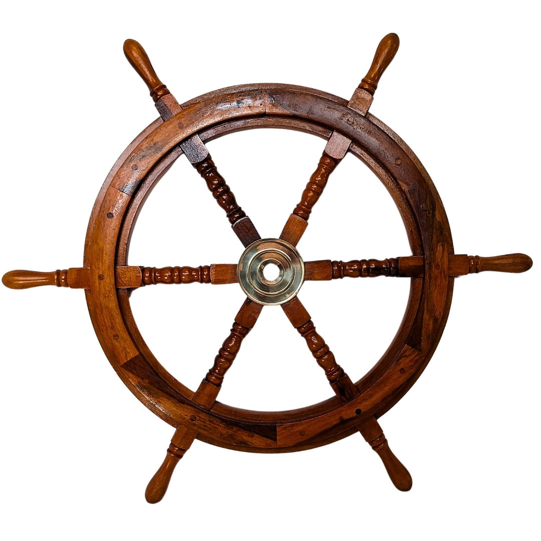 Ruota del timone in legno con inserto in ottone da 75 cm con possibilità di incisione personalizzata