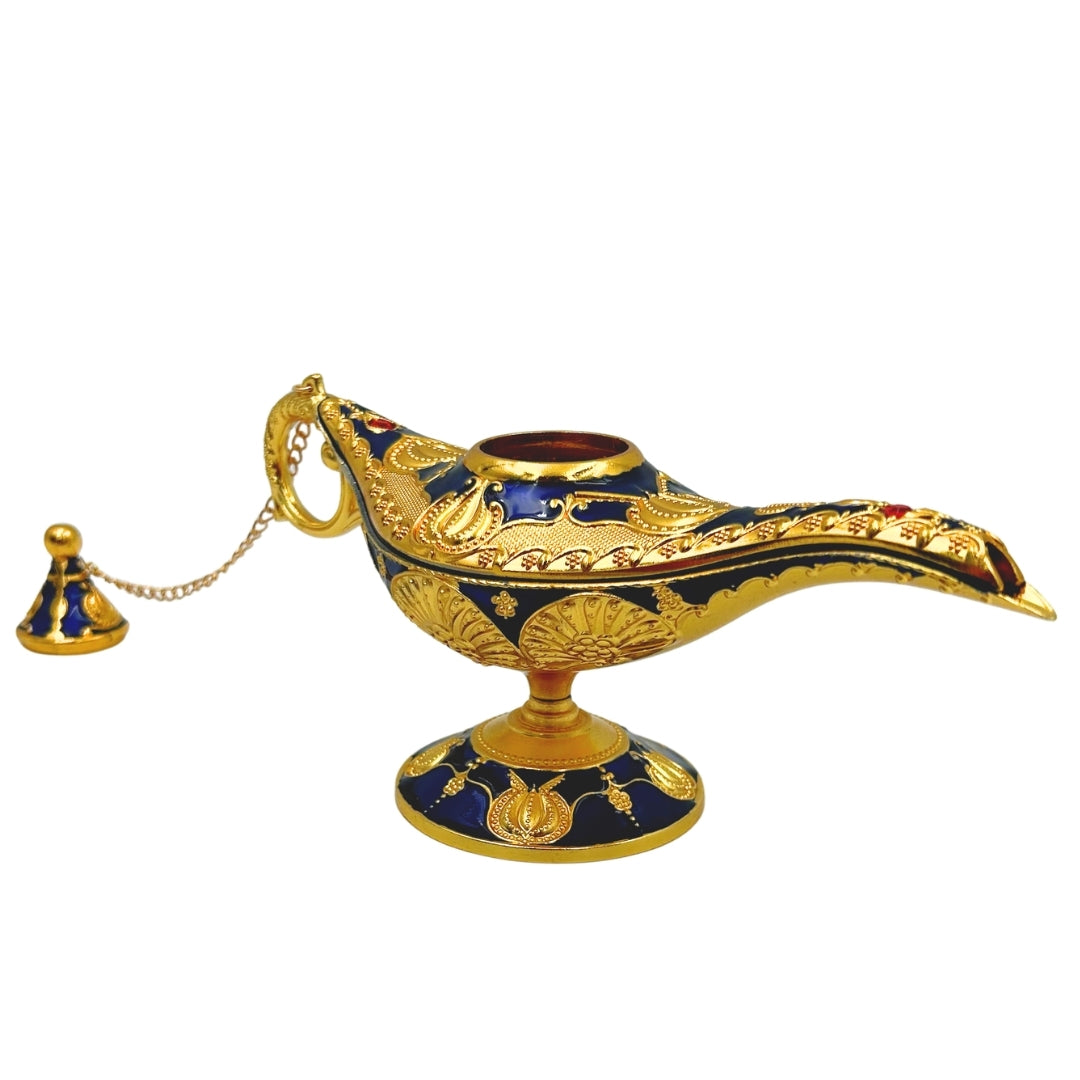 Lampada di Aladino LABB con decorazioni metalliche color oro, blu navy scuro, 22 x 7 x 11 cm