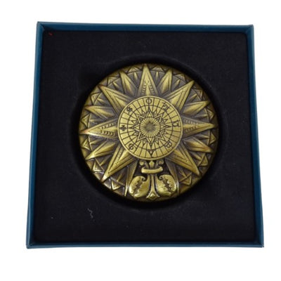 Bussola Solare Rinascimentale in Ottone con Incisione - Elegante Regalo Vintage di Altezza 4,5 cm e Diametro 8,5 cm