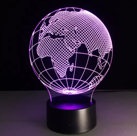 Lampada LED Globo con 7 colori di luce, possibilità di personalizzazione tramite incisione, regalo ideale per viaggiatori, altezza 17 cm, cavo USB
