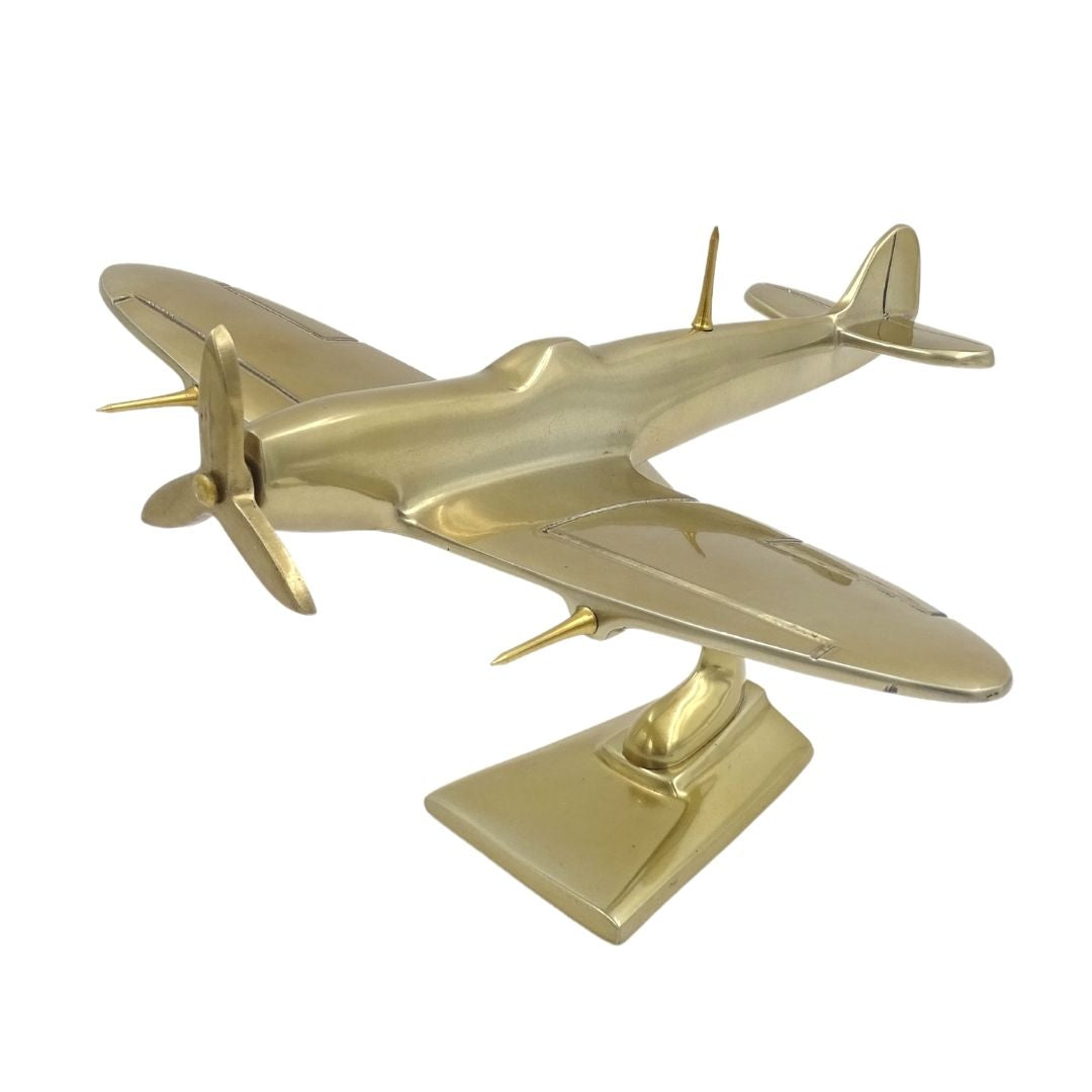 Modello di caccia Spitfire in alluminio color oro, con possibilità di personalizzazione tramite incisione