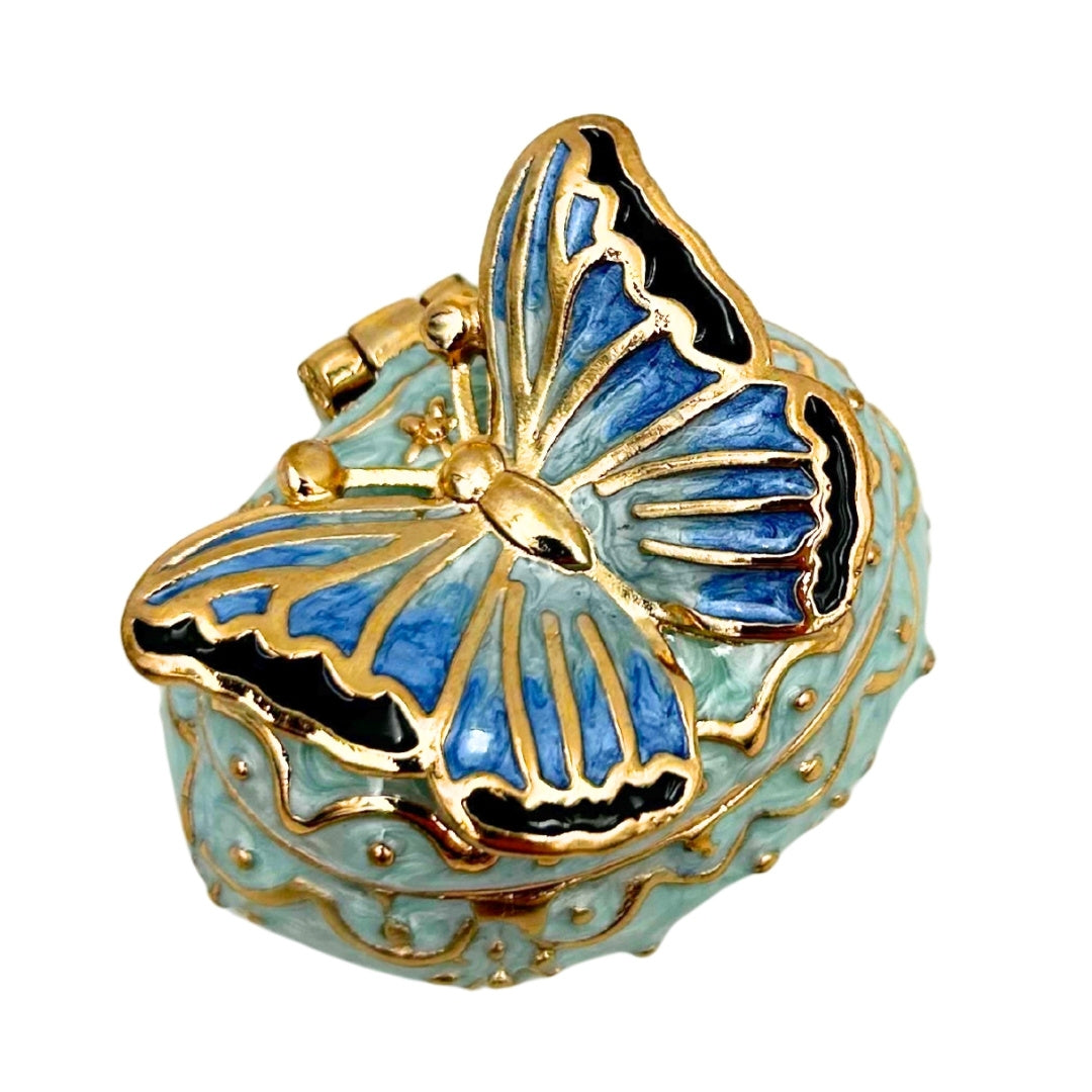 Esclusiva scatola portagioie a forma di farfalla con cristalli, personalizzata con incisione, bianco-oro, altezza 3,5 cm