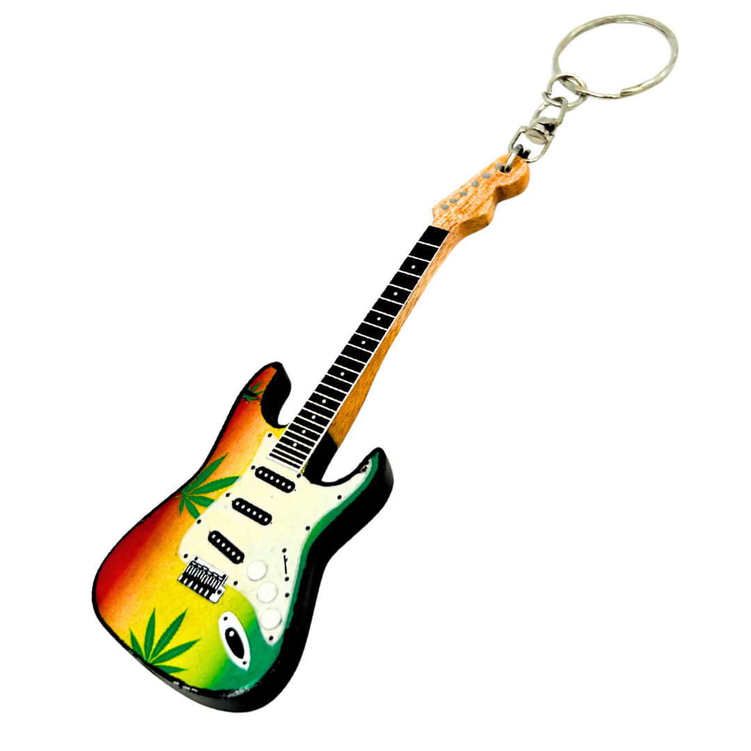 Portachiavi chitarra Bob Marley Reggae in mogano con possibilità di personalizzazione tramite incisione