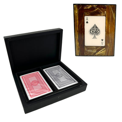 Set elegante di due mazzi di carte in scatola di resina con possibilità di personalizzazione incisa