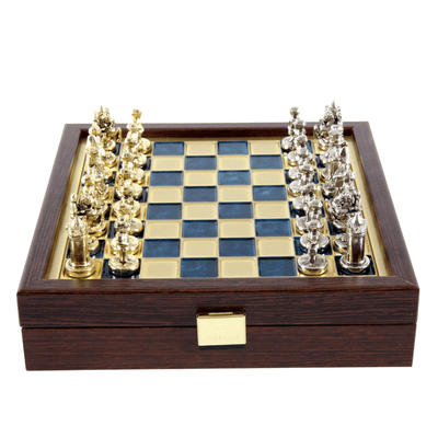 Eleganti scacchi in ottone premium 20x20cm Bisanzio con incisione personalizzata - regalo ideale per scacchisti e appassionati di storia - pezzi realizzati a mano con finitura dorata e argentata