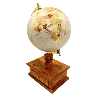 Globo da scrivania vintage elegante con base in legno e cassetto