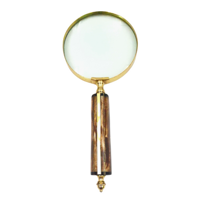 Lente d'ingrandimento MFM con montatura in ottone e manico in osso, ingrandimento 3.5x, personalizzazione con incisione, ideale come regalo per collezionisti, colore oro e bianco/crema, dimensioni 10 x 23 x 1.9 cm