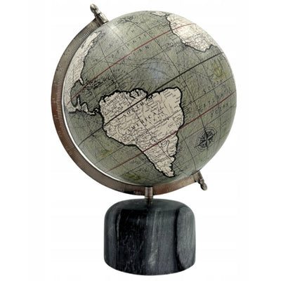 Globo decorativo su base in pietra da 30 cm con possibilità di personalizzazione con incisione - Regalo elegante in tonalità di grigio e pietra nera