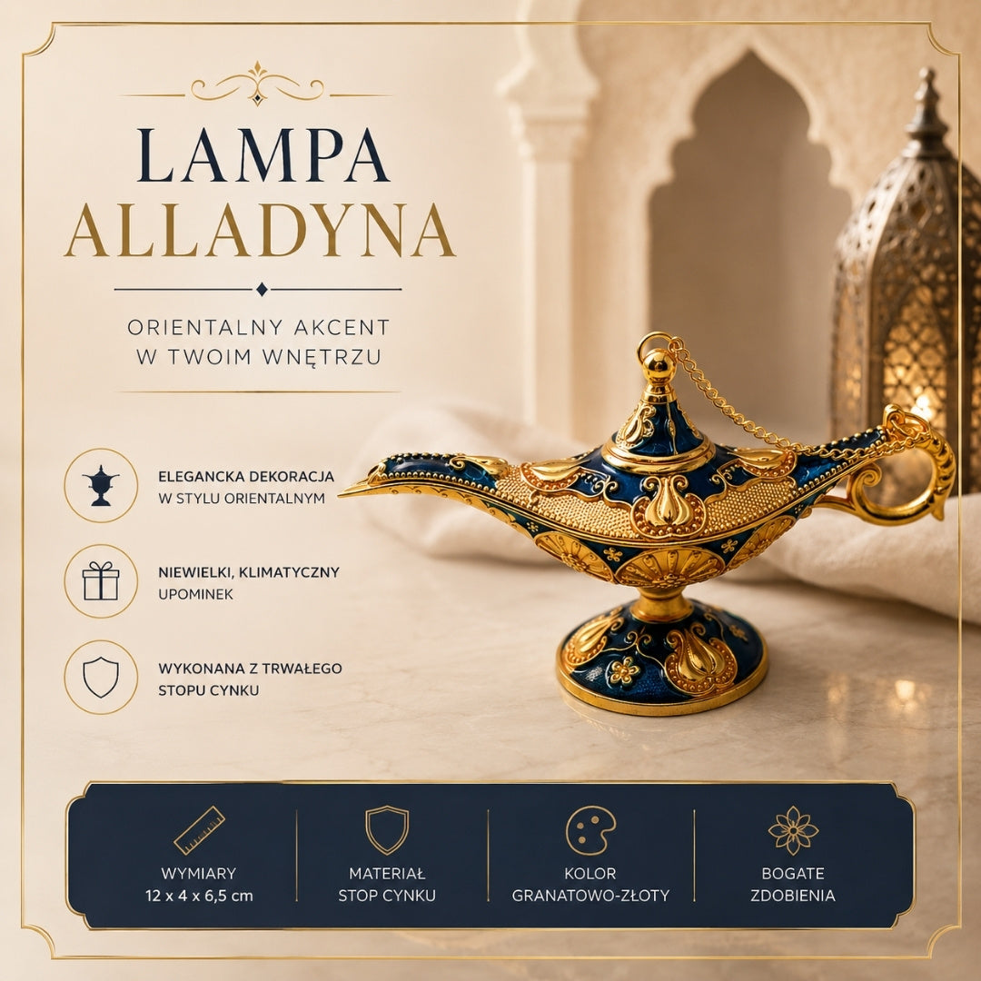 Lampada di Aladino in Metallo Blu e Oro 12 cm con possibilità di personalizzazione tramite incisione