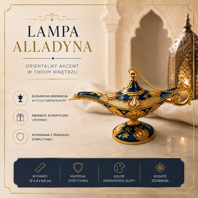 Lampada di Aladino in Metallo Blu e Oro 12 cm con possibilità di personalizzazione tramite incisione