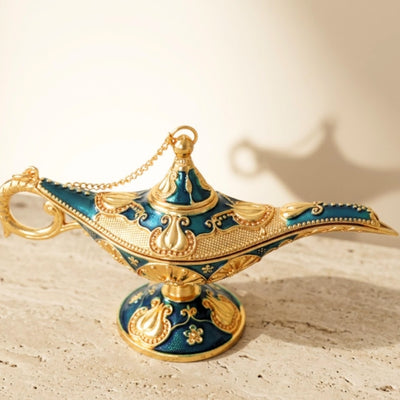 Lampada di Aladino in Metallo Blu e Oro 12 cm con possibilità di personalizzazione tramite incisione
