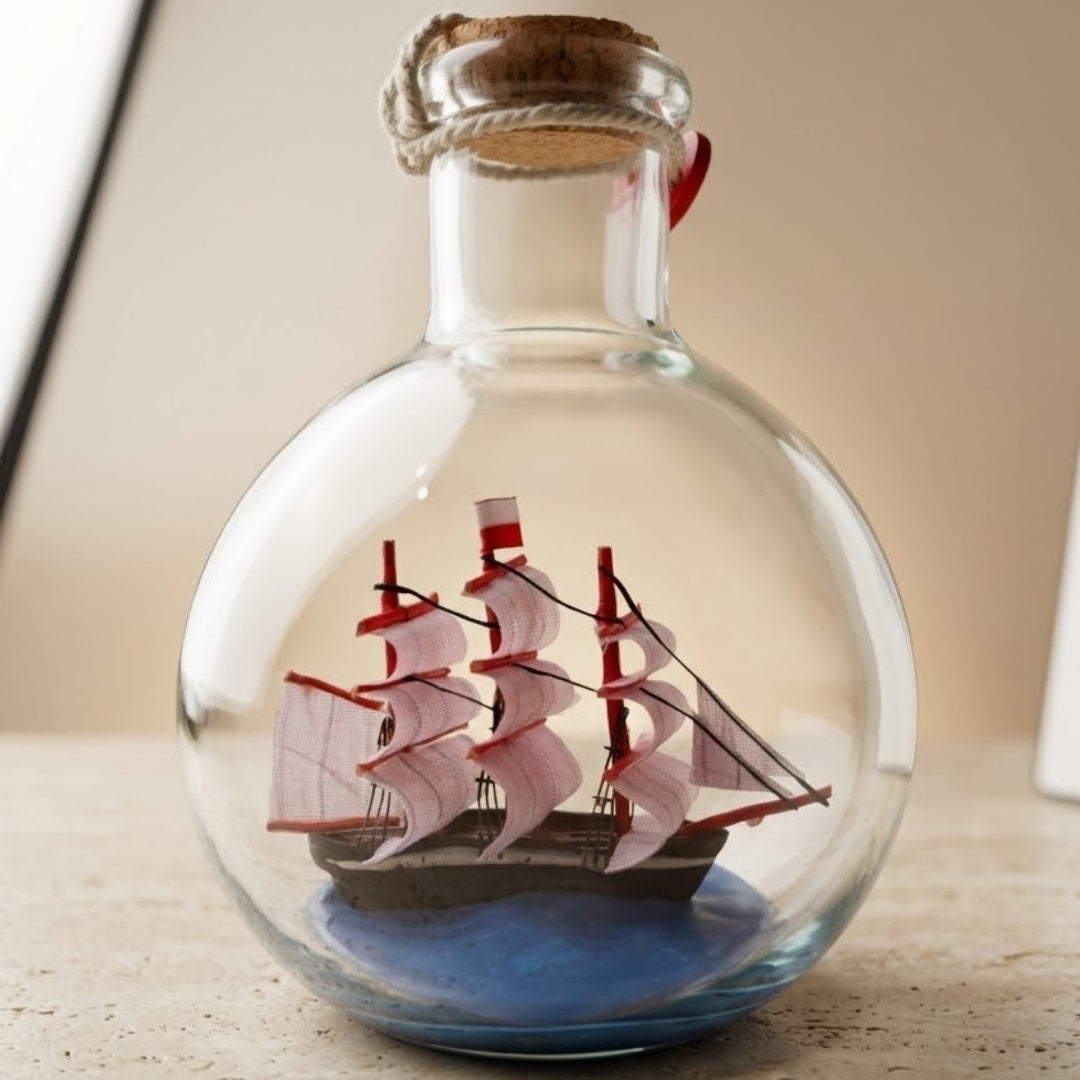 Nave nella Bottiglia Rafandynka con possibilità di personalizzazione tramite incisione – decorazione marina classica 8,5 cm, regalo per appassionati di vela