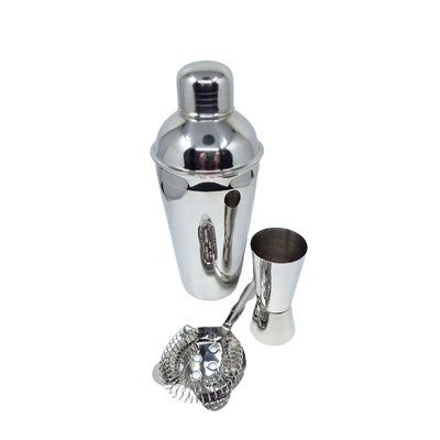 Set da bar in acciaio 3 pezzi con possibilità di incisione personalizzata - Shaker 750 ml, Jigger 15/30 ml, Colino - regalo elegante per amanti dei cocktail, acciaio inox, colore argento