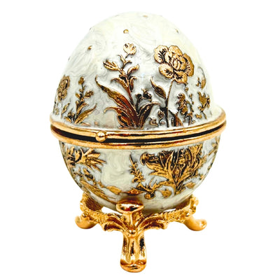 Esclusiva scatola uovo Fabergé in metallo con cristalli bianco-oro con possibilità di personalizzazione tramite incisione