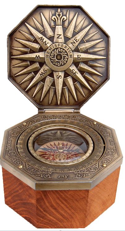 Esclusiva bussola magnetica Cardan H43 in ottone e legno con incisione personalizzata