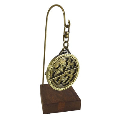 Miniatura di astrolabio H81 su base in legno con possibilità di personalizzazione tramite incisione - elegante elemento decorativo regalo per appassionati di astronomia, altezza 13 cm, diametro 4,5 cm, realizzazione unica con cura dei dettagli