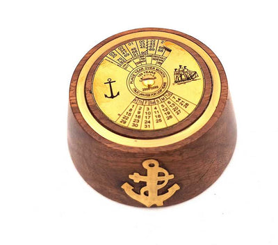 Elegante Calendario Perpetuo in Ottone e Legno con Possibilità di Personalizzazione Incisa, ideale come regalo - marrone e oro, dimensioni 7,5 x 3,5 cm