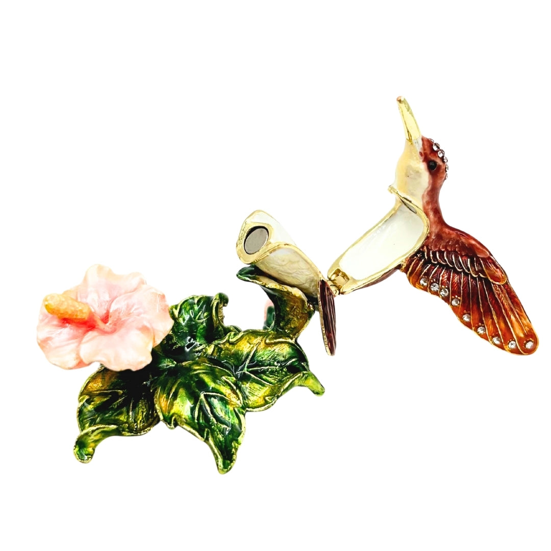 Esclusiva scatola portagioie Colibrì con cristalli, incisione personalizzata, metallo, 8x5,5x7 cm