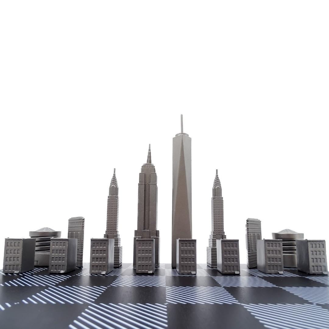 Scacchi New York Skyline in acciaio inox con incisione