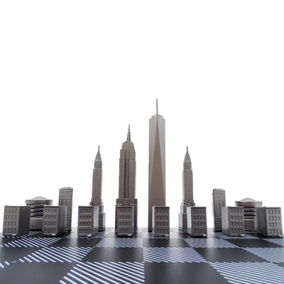 Scacchi New York Skyline in acciaio inox con incisione
