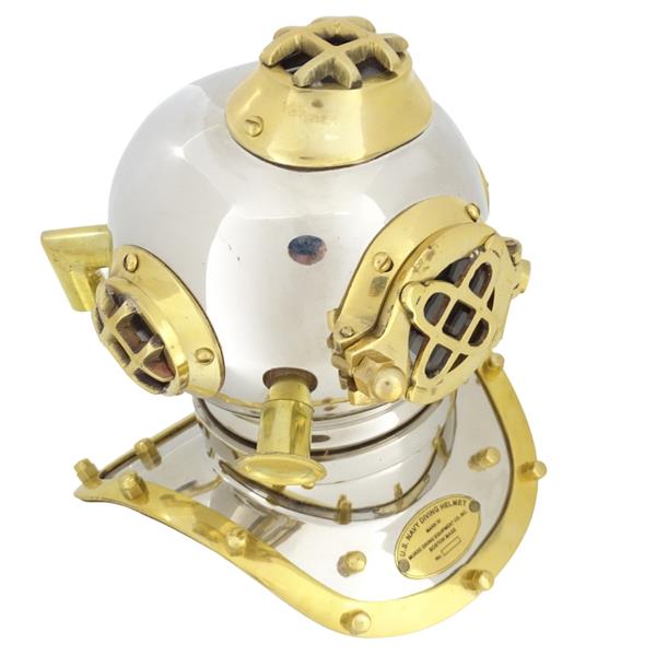Elmo da sub in ottone US Navy Mark IV con possibilità di personalizzazione tramite incisione - Regalo ideale per ogni occasione, altezza 20 cm, replica marina DIVER - DH93