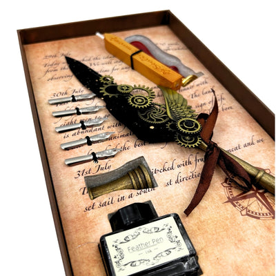 Set di Calligrafia Premium con Penna d'Oca, 6 Pennini Sostituibili, Sigillo e Supporto