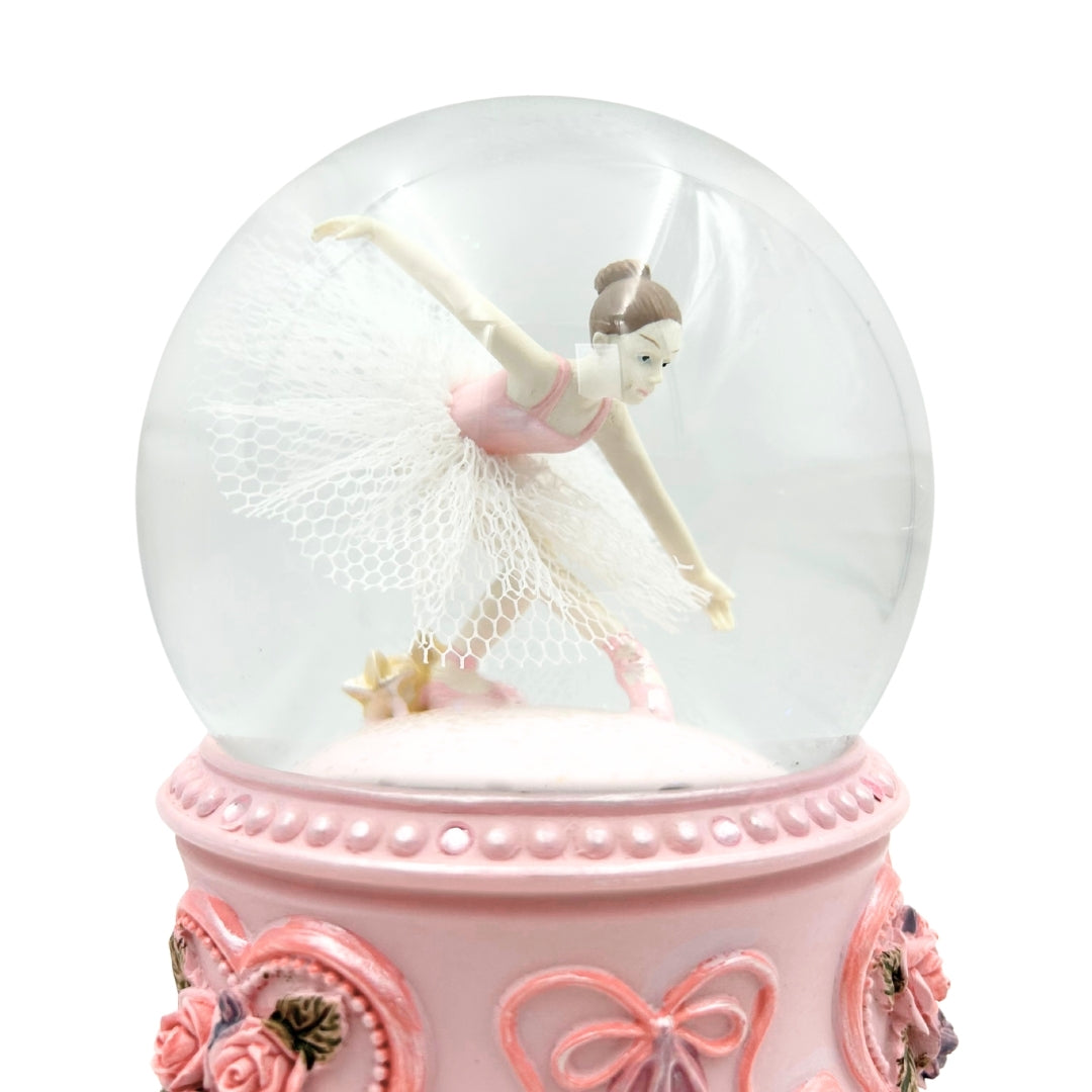 Ballerina danzante in sfera di vetro 15 cm con incisione personalizzata - elegante carillon con base pastello e melodia Lago dei Cigni