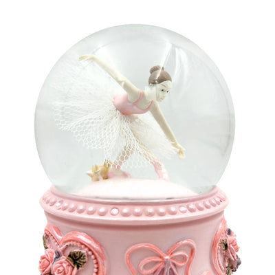 Ballerina danzante in sfera di vetro 15 cm con incisione personalizzata - elegante carillon con base pastello e melodia Lago dei Cigni