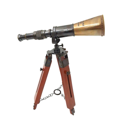 Cannocchiale in Ottone su Treppiede con Possibilità di Personalizzazione Incisa - Elegante Elemento Decorativo da Regalo, Altezza Regolabile fino a 30 cm