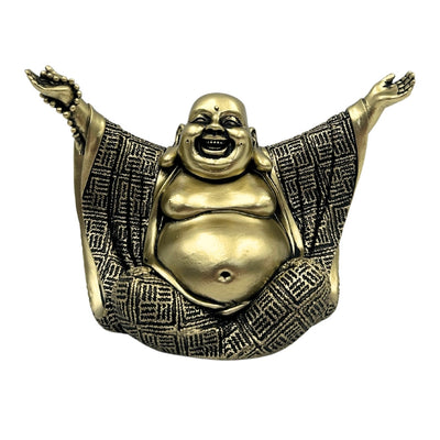 Statuetta di Buddha gioioso in oro con possibilità di incisione personalizzata - elegante decorazione regalo alta 17,1 cm in polyresina, simbolo di ricchezza e felicità