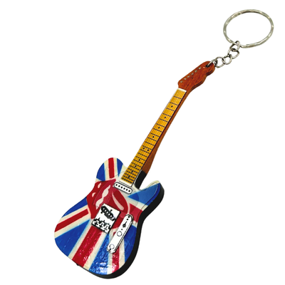 Portachiavi Chitarra in legno The Rolling Stones con incisione - regalo personalizzato in mogano, rosso, 6x11 cm