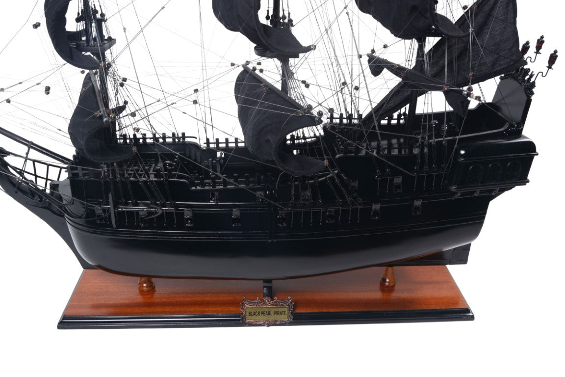 Modello di Nave Pirata Perla Nera BP80R con possibilità di incisione personalizzata, lunghezza 89 cm, regalo esclusivo per ogni occasione, artigianato artistico, base in legno