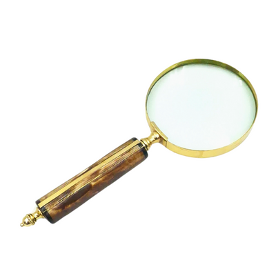 Lente d'ingrandimento MFM con montatura in ottone e manico in osso, ingrandimento 3.5x, personalizzazione con incisione, ideale come regalo per collezionisti, colore oro e bianco/crema, dimensioni 10 x 23 x 1.9 cm