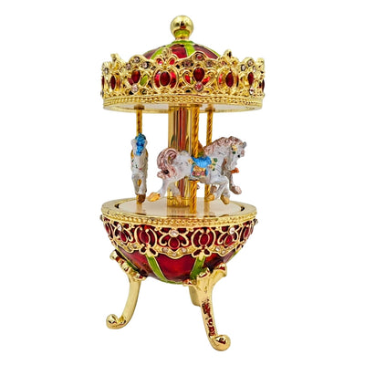 Carillon Musicale Giostra con Incisione - Elegante Decorazione in Oro e Rosso, 14 cm