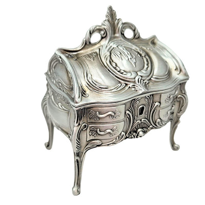 Scatola per Gioielli in Metallo Argento Retrò 2056M con Possibilità di Incisione - Regalo Elegante per la Festa della Mamma o Compleanno, Dimensioni 9,7 x 10 x 6,7 cm, Stile Rococò con Ornamenti Floreali