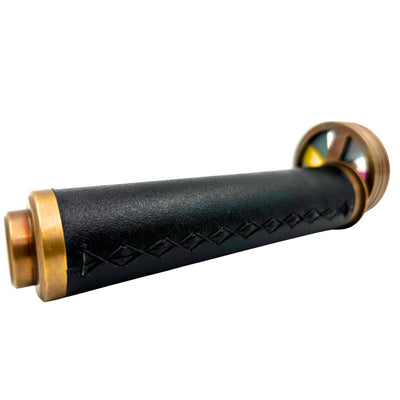 Caleidoscopio Retrò in Ottone e Pelle con Possibilità di Incisione Personalizzata - Regalo Elegante di Altezza 18 cm e Diametro 5,5 cm