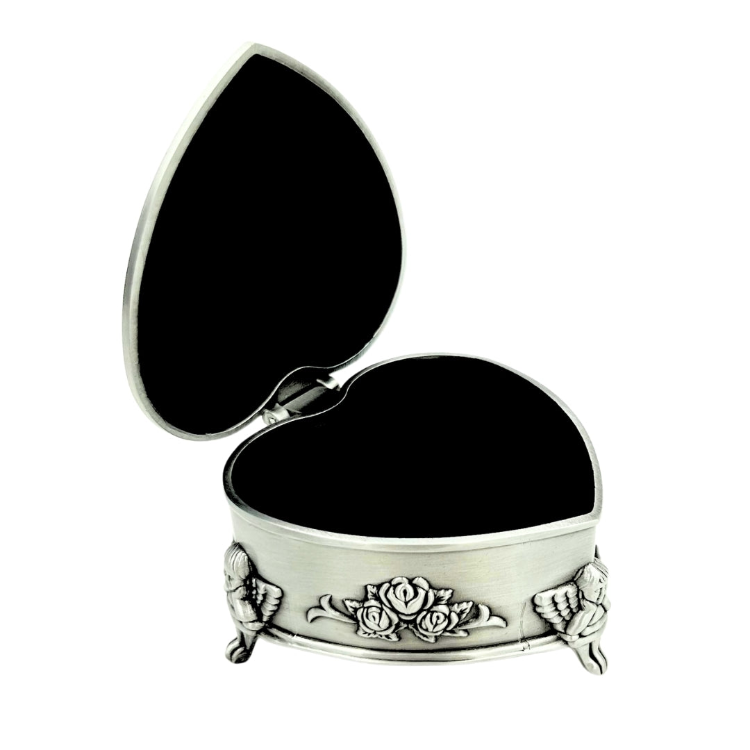 Scatola metallica a forma di cuore con possibilità di incisione personalizzata – regalo elegante per San Valentino, anniversario o compleanno, decorata con motivo di rosa, dimensioni 8,7 x 8,4 x 5,1 cm