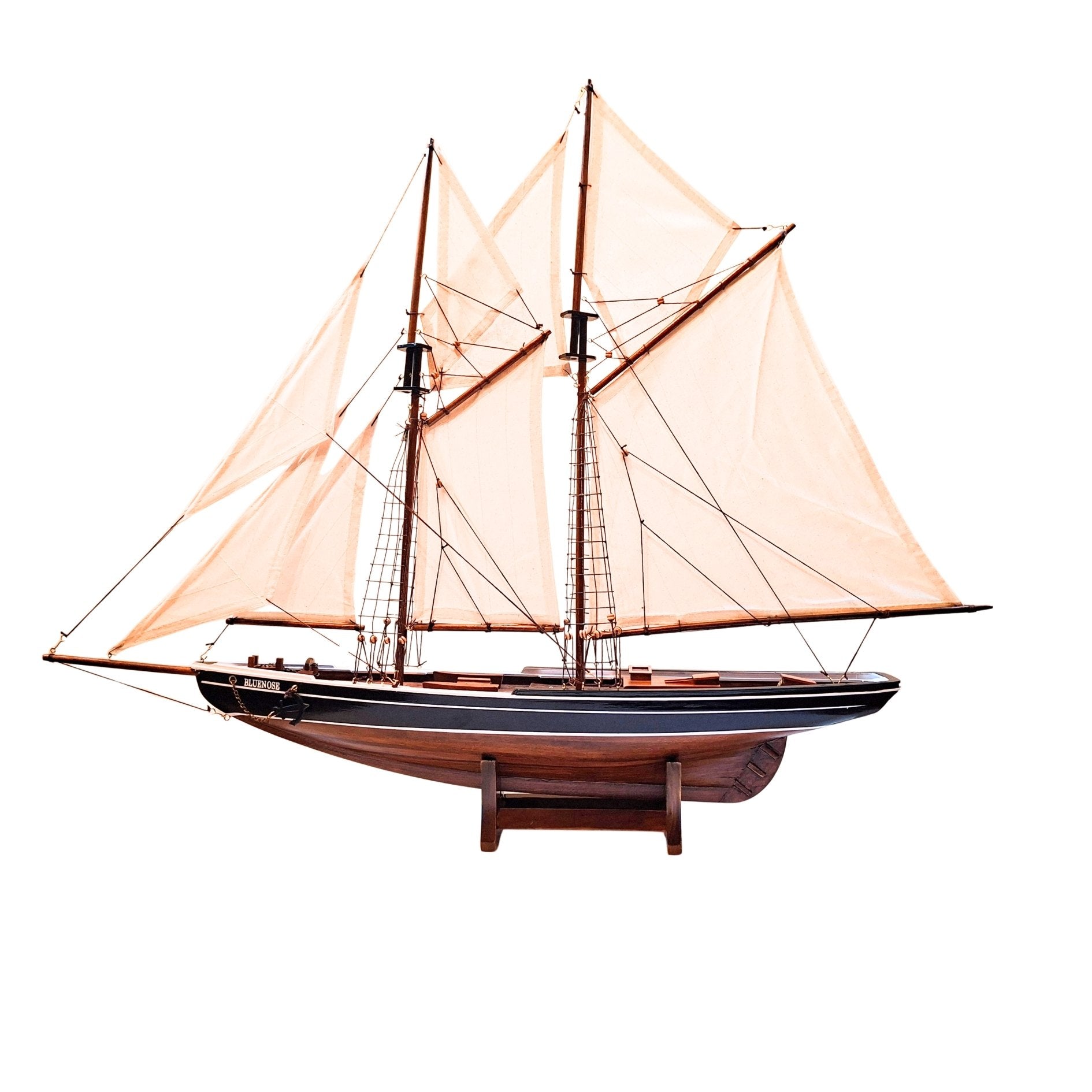 Modello di Sgusciante Bluenose 78 cm con Incisione - Elegante Decorazione Marina in Legno, Regalo per Amanti della Vela e della Storia Marittima con Vele Naturali