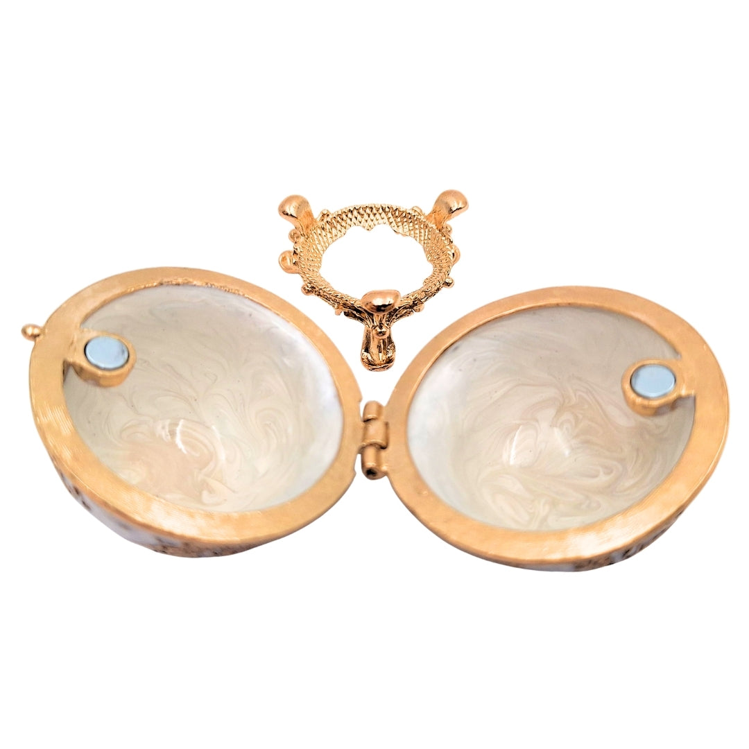 Esclusiva scatola uovo Fabergé in metallo con cristalli bianco-oro con possibilità di personalizzazione tramite incisione