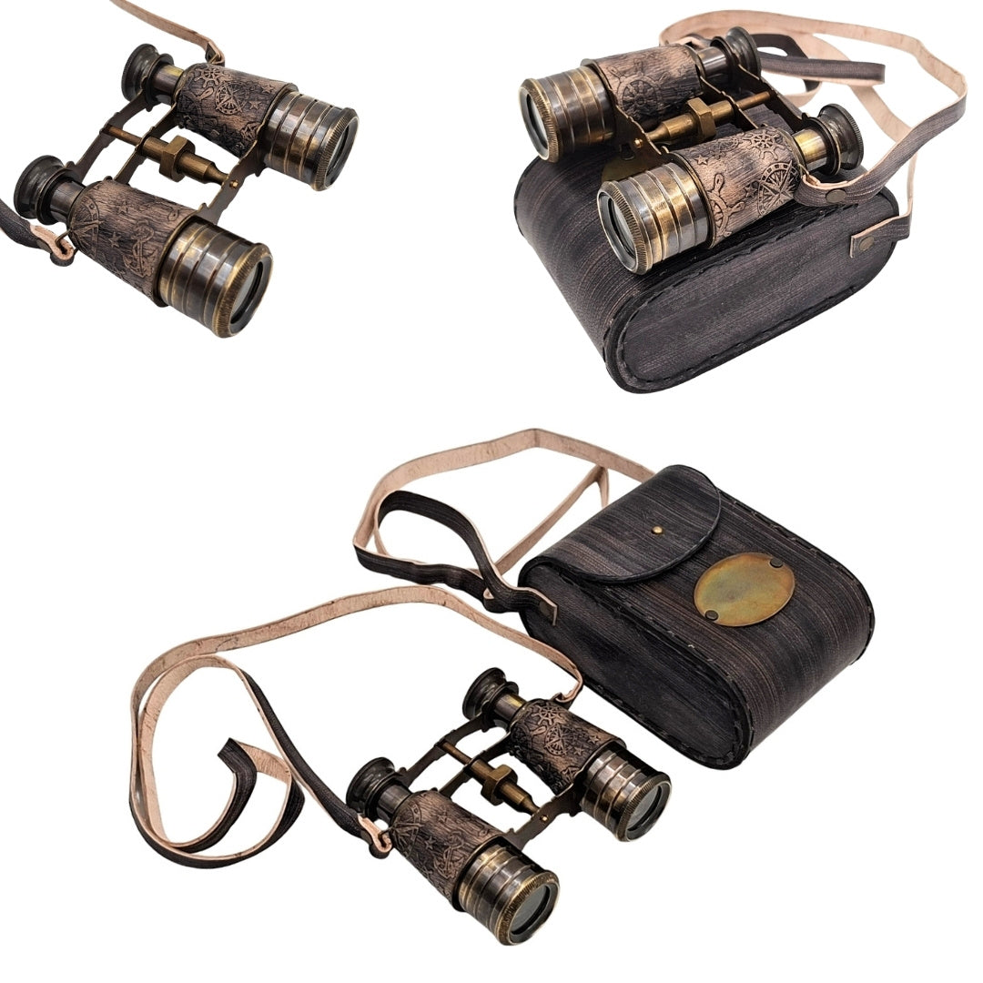 Binocolo in ottone retrò in custodia di pelle con possibilità di personalizzazione tramite incisione