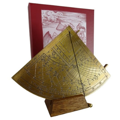 Quadrante Solare in Ottone Gunter H39 con base in legno, possibilità di personalizzazione incisa, regalo ideale per appassionati di astronomia, altezza 17 cm, elegante confezione regalo