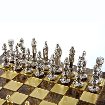 Scacchi in metallo esclusivi Rinascimento S9BRGS 36x36 cm oro-argento con possibilità di incisione personalizzata