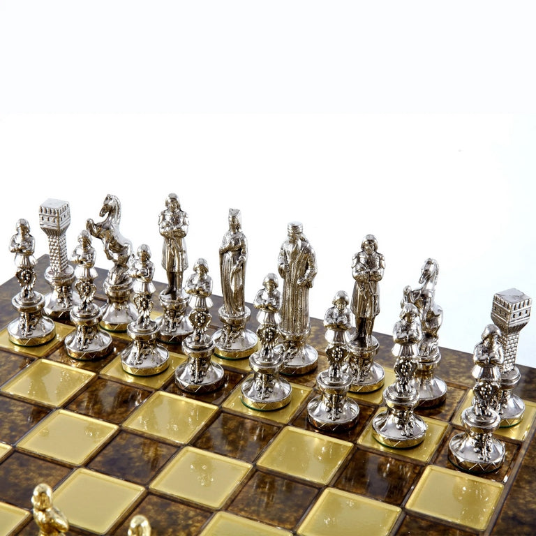 Scacchi in metallo esclusivi Rinascimento S9BRGS 36x36 cm oro-argento con possibilità di incisione personalizzata