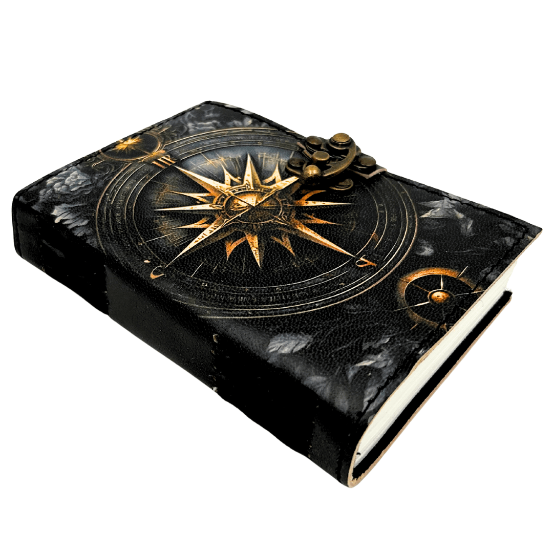 Diario in pelle retrò Rosa dei Venti 200 pagine con possibilità di personalizzazione con incisione - Blu navy, taccuino in pelle di capra di alta qualità da regalo