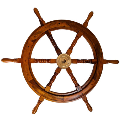 Ruota del timone in legno con inserto in ottone da 75 cm con possibilità di incisione personalizzata