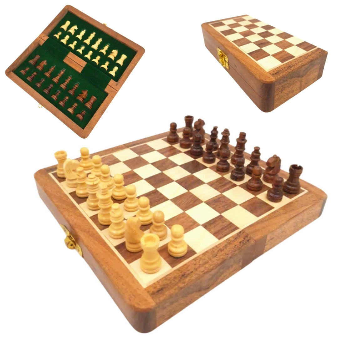 Scacchi magnetici in legno 17x17 cm con incisione personalizzata