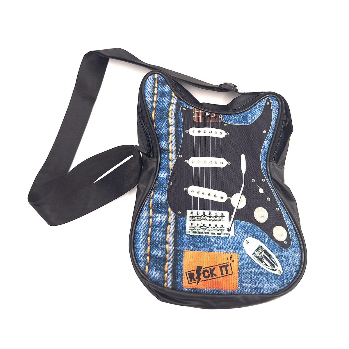 Borsa a tracolla a forma di chitarra Let’s Rock RBG-019 con possibilità di personalizzazione tramite incisione, impermeabile, ideale come regalo per musicisti, PVC 100% e poliestere, dimensioni 34 x 23 x 5 cm
